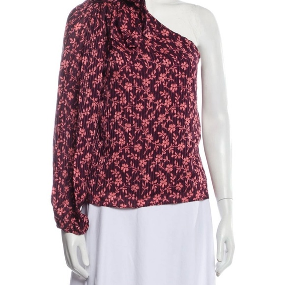 Ulla Johnson Enid Purple One Shoulder Blouse with Bow Cottagecore Prairie Silk - Picture 4 of 11